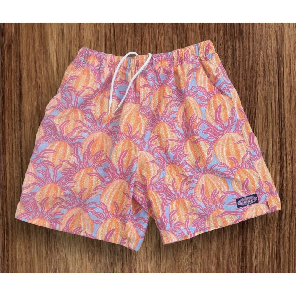 Vineyard Vines Swim Shorts‎ Mens L Sea Urchin Chappy Orange Pink Floral Trunks